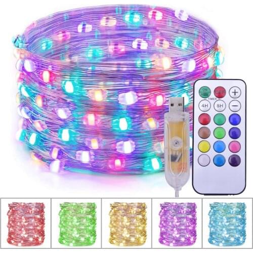 RGB Multicolor LED Fairy String Lights 10M 33FT 100LEDs USB Remote Control LED Copper Wire Lights Home Party Christmas Decor D30