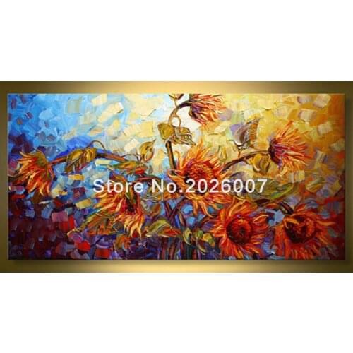 Handmade Sunflower Oil Painting Flower Art Dancing in the Sun oil palette knife heavy texture flowers wall decor modern design