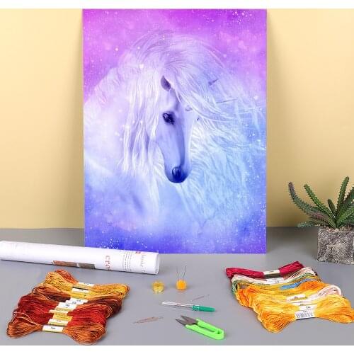 Horse Animal Printed Fabric 11CT Cross-Stitch Kit DIY Embroidery DMC Threads Craft Needlework Hobby Handiwork Magic Decor