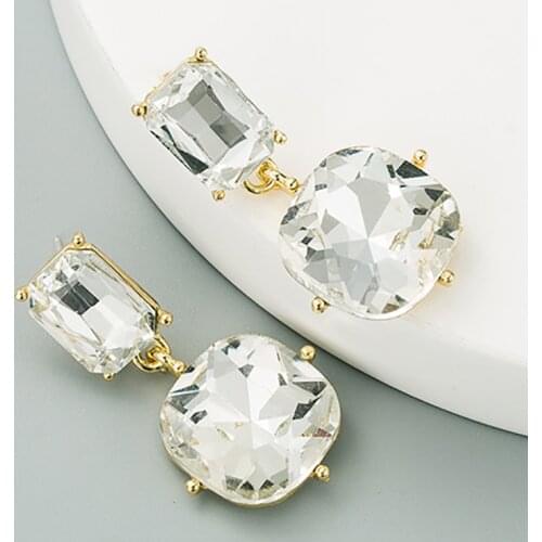 ZHINI Simple Geometric Square Dangle Earrings for Women 2021 New Fashion Colorful Crystal Long Earring Statement Jewelry brincos