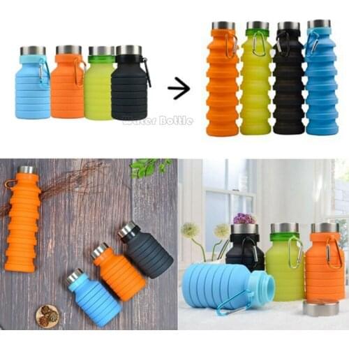 Silica Gel 550ml Reusable Foldable Water Bottle Cover Folding Coffee Bottle Outdoor Travel Drinking Collapsible Sport Kettle