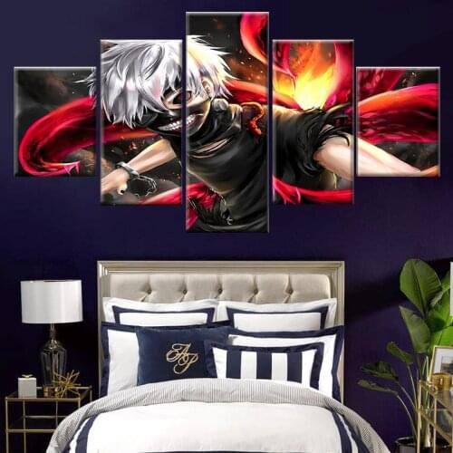 Modern Canvas Poster 5 Pieces Tokyo Ghoul Ken Kaneki Anime Picture HD Print Modular Nordic Bar Home Decor Wall Art Painting