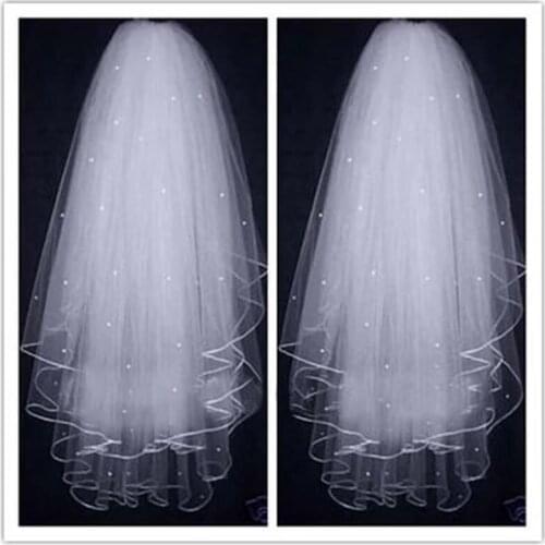 Handmade Best Selling Pearl Tulle Short Ribbon Edge White Ivory 3 Layer Wedding Veils Bridal Accessories Modern