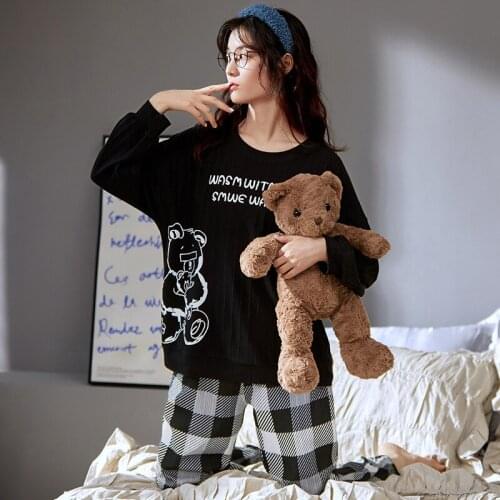 BALDAUREN Nightgown Womens Spring/Fall Pure Cotton Long-Sleeved Thin Section Cute Korean Home Clothes Sweet And Outer Wear Suit