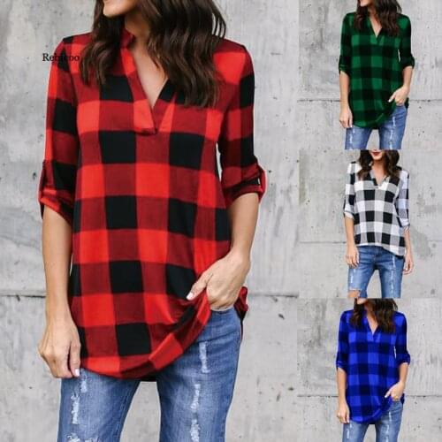 Womens Blouse Blouses Shirt Plaid Printed Top Loose Blouses Plus Size Female Shirt Women Clothing Femme Blusas