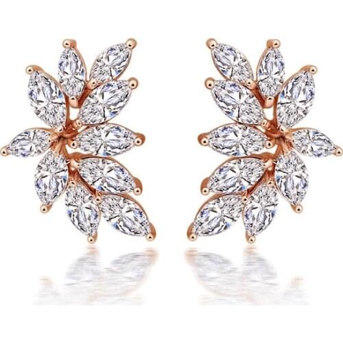 SLBRIDAL Prong Setting Top Grade Rose Gold and Silver Color Marquise Cubic Zirconia Earrings Girl Fashion Daily CZ Earring Women