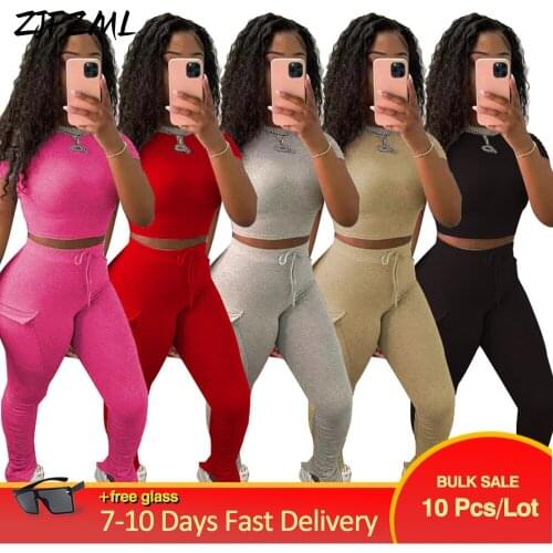 Bulk Items Wholesale Lots Jogging Suit for Women Active Wear Workout Short Sleeve T-shirt+high Waist Stacked Sweatpant Outfits