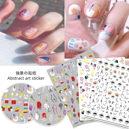 1 sheet 3D abstract Figure nail stickers black line woman Design nail sticker Rose adhesive stickers Nail Art tattoo decoration