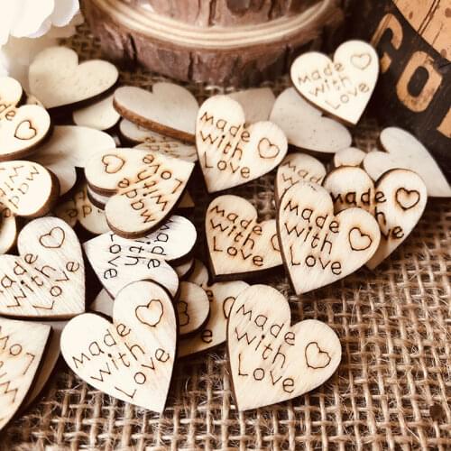100pcs Rustic Wooden Love Heart Shape Table Scatter 20mm Made With Love Party Wedding Decoration DIY Craft Handmade Accessories