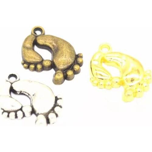 12PCS Three Color Plated Footprint Charms Pendant Fit Making Bracelets Jewelry Findings Accessories Craft DIY 13x20mm