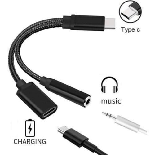 2in1 USB-C Type C to 3.5mm Jack AUX Audio Cable Charging Cable Headphone Adapter