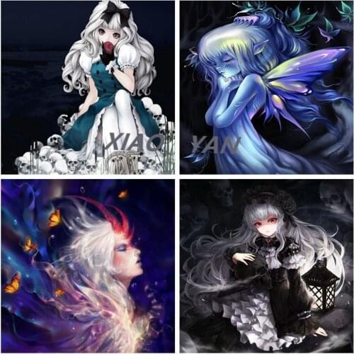 5D DIY Diamond Painting Gothic Anime Girl Full Frill Embroidery Cross Stitch Mosaic Craft Home Decor Christmas Christmas Gift
