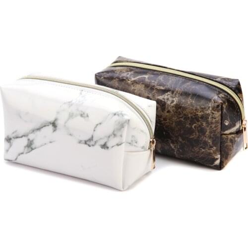 Large Marble Pencil Case Pu Pen Box Big Capacity Pu Makeup Bag For Girls Leather Cosmetic Bag Office School Supplies Stationery
