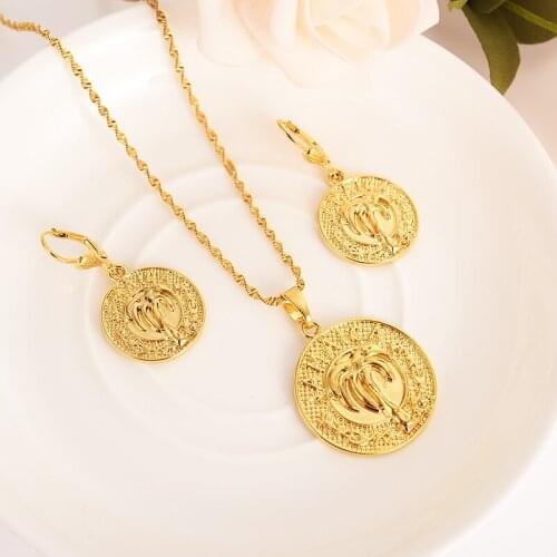 Dubai India Gold coco tree wedding Necklace Earrings Pendant Jamaica Jewelry Sets women girl wedding bridal Party charms gift