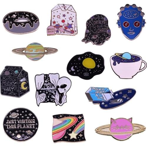 Galaxy Space Solar System Enamel Pin Pastel Shooting Star and Ringed Planet brooches Astronomers flair addition