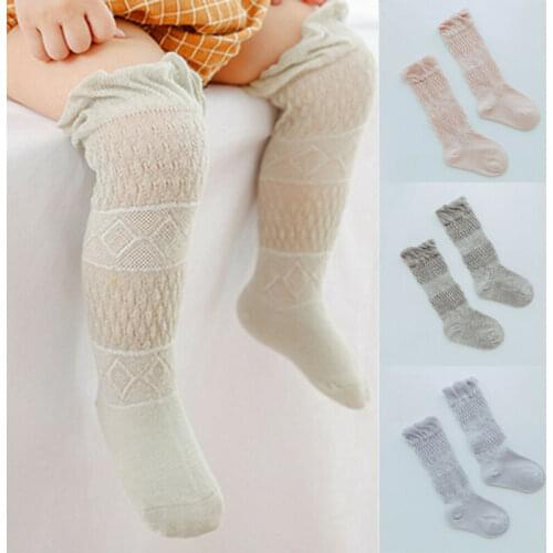 Focusnorm Summer Mesh Breathable Thin Cotton Anti-mosquito Socks for 1-5 Years Infants knee-high Childrens Socks