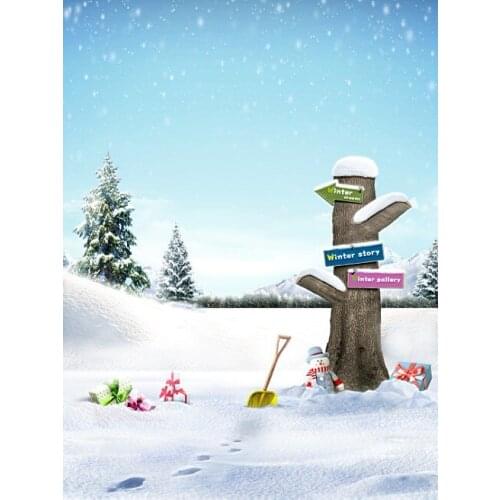 VinylBDS 5X7FT Winter Backgrounds Withered Signs Shovel Snowman Photography Backdrops Photo