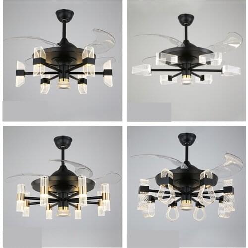 Crystal Ceiling Fan Lights Dining Room Bedroom Living remote control Fan Lamps Invisible Voltage 220v Fan Lighting