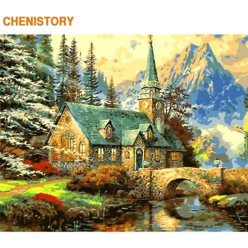 CHENISTORY Frame DIY Painting By Numbers Countryside Picture By Numbers Acrylic Canvas Painting Landscape For Diy Gift 60x75cm