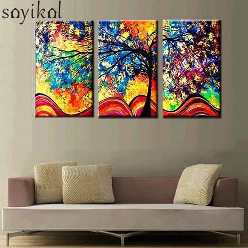 Painting Wall Decor Trees Coloring 3 Panel Abstract Canvas Painting Art Wall Pictures For Living Room Posters And Print Painting