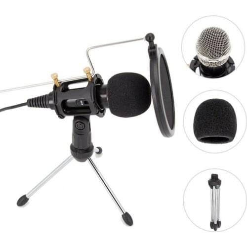 Condenser Microphone Shock Absorption Plug Play Wired Multifunctional Condenser Microphone with Holder for Karaoke Profesional