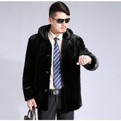 Faux mink leather jacket mens Hooded coats winter thicken warm fur leather coat men slim jackets jaqueta de couro fashion black