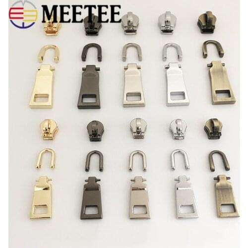 Meetee 10pcs 3# 5# Zipper Pullers Sliders for Metal Zips Head Pulls Repair Kits DIY Garments Sewing Craft