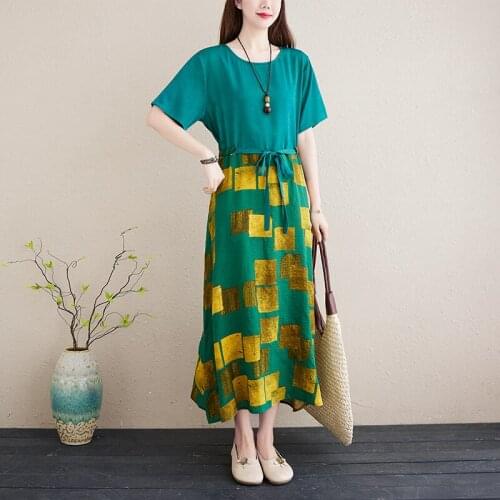 Fashion 2021 Summer Soft Cotton Patchwork Lady Dress Short Sleeve Plaid Print Dress Slim Waist Female Vestidos Dresses
