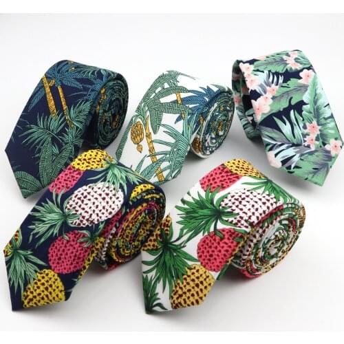 Mens Colorful Cotton Tie Coconut Tree Ties Narrow Rainforest Necktie Slim Skinny Cravate Narrow Thick Neckties 6.5cm Width