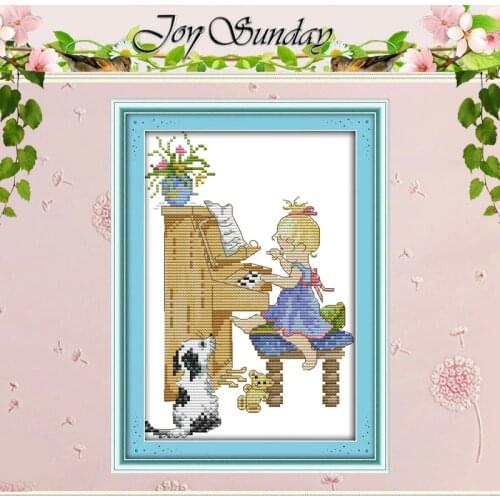 The little girl playing the piano Cross Stitch 11CT 14CT Cross Stitch Set Wholesale DIY Cross-stitch Kit Embroidery Needlework