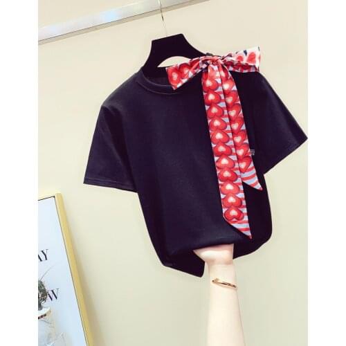 2021 summer Korean new solid color loose small fresh love Scarf Shawl student short sleeve T-shirt womens T-shirt