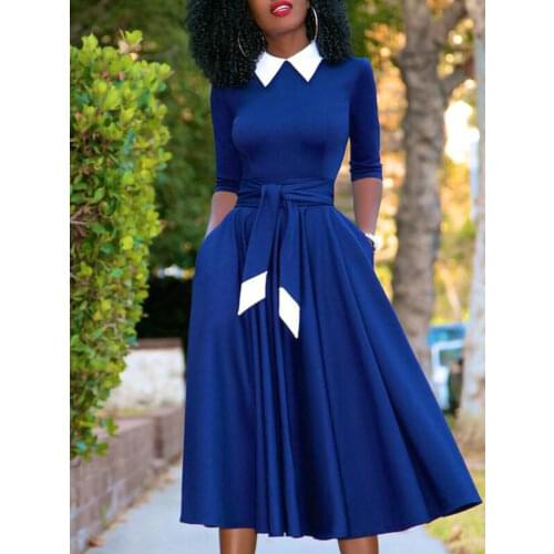 Midi A Line Dress Plus Size Shirt Collar Half Sleeve Sashes Pockets Classy Outfits for Women Spring Summer Office Date Wear 3XL