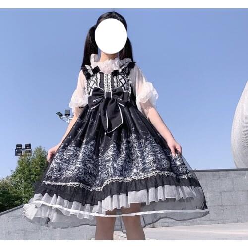 Original Japanese Style Soft Girl Lolita Daily Bow JSK Large Swing Strap Dress for Women Summer kawaii dress sweet lolita dress
