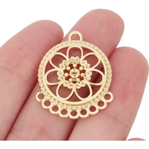 6 x Gold Color Flower Chandelier Multi Strand Connectors Charms Pendants for Earring Jewelry Making Accessories 30x25mm