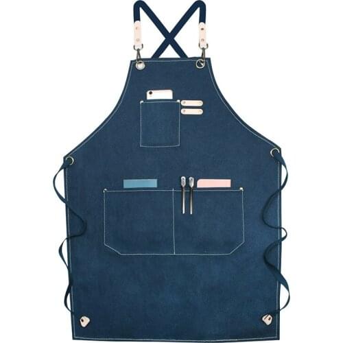 Adjustment Canvas Pinafores Waterproof Oil-proof with Two Large Pockets Aprons Kitchen Cooking Baking Chef Hairdresser