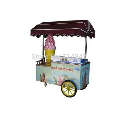 Manual Mobile Ice Cream Car With Battery Without Electricity Flow Type Ice Cream Cart Moveble Capenet Yogurt Maker