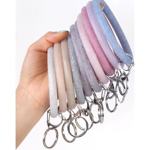 Sequined Silicone Bracelet Gold Color Keychain Ladies Round Wristband Car Keychain Ring Wristband Accessories Wholesale