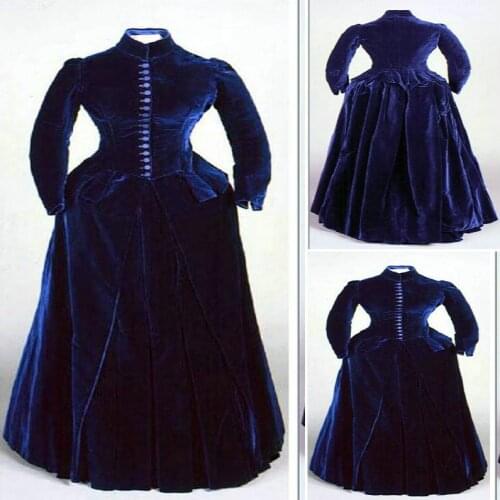 Customer-made Blue Velvet Vintage Costumes Renaissance Dress Steampunk dresses Gothic Cosplay Halloween Dresses C-1210