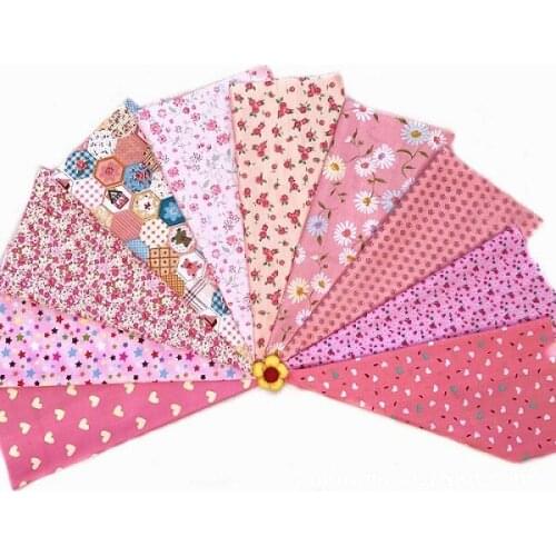 Mixed 10design pink square flower Printed Cotton Fabric for Handmade Sewing Material Patchwork Curtain Needlework DIY 20*30cm Wh