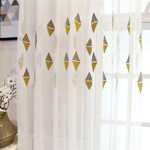 Slow Soul Triangle Diamond Modern Geometric Curtains Embroidered Tulle For Living Room Bedroom Kitchen Kids Grey Yellow Sheer