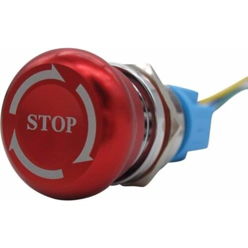 TWTADE/22mm 12-220V 3A Mounted Thread 3 Pin Latching Emergency Stop Push Button Switch Stainless Steel Metal 1NO 1NC add Connect
