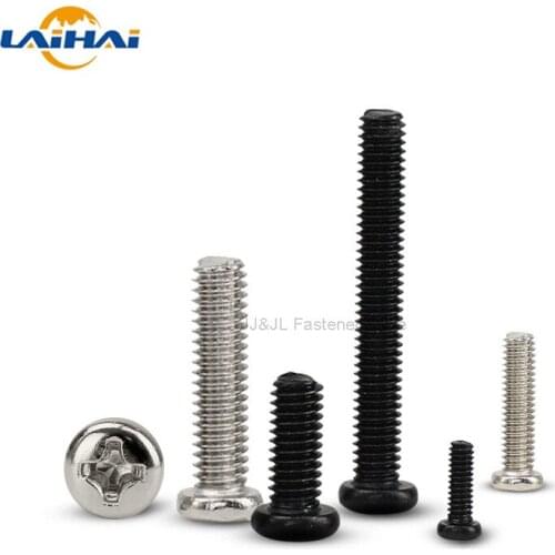 50X M1 M1.2 M1.4 M1.6 M2 M2.5 M3 M4 Mini Micro Small Light Black A2 304 Stainless steel Cross Phillips Pan Head Screw Round Bolt