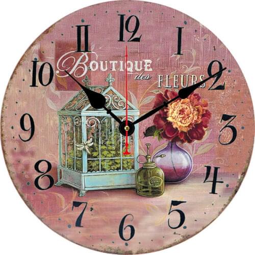 Vintage Rustic Wooden Wall Clock Horloge Boutique Des Fleurs French Country Tuscan Flower Birds Wooden Clockshome Garden Decor