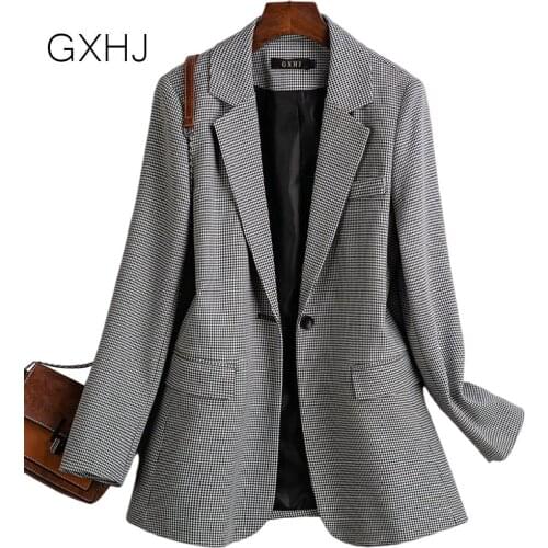 6XL size Women Blazer Single Breasted Jacket Formal Suit Office Ladies Plaid Women Blazer 2021 Casual Pockets Female Suits Coat