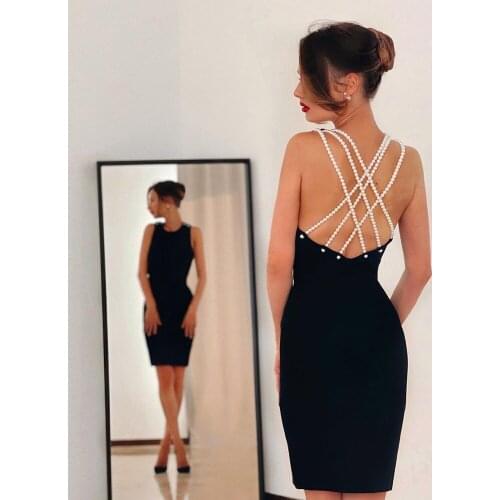 New Sexy Women Bandage Dress Summer Autumn Dresses Bodycon Beading Party Evening Club Celebrity Elegant Clothes