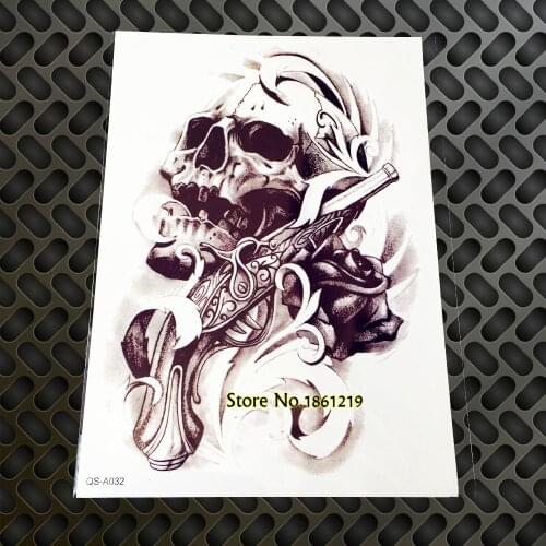 1PC Large Cool 3D Death Skull Guns and Roses tattoo Stickers Men GQS-A032 Old School Armband waterproof Transfer Tatoos Body Art