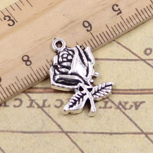 15pcs Charms Flower Rose 25x17mm Tibetan Pendants Crafts Making Findings Handmade Antique Jewelry DIY For Necklace