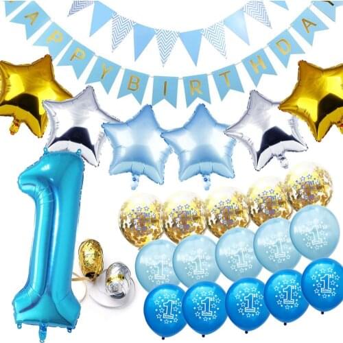 26pcs Birthday party balloon set happy birthday triangle flag birthday decoration baby show one year old birthday