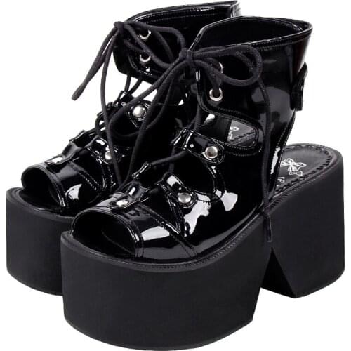 Angelic imprint woman lolita cosplay punk shoes lady high heels pumps girl princess summer dress party sandals 10cm lace up 6012