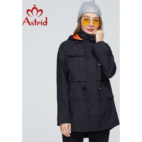 Astrid 2021 Womens Spring Trench Coat Women Jacket Outerwear girl Street fashion Long casual Sports Hooded Windbreaker S-T012